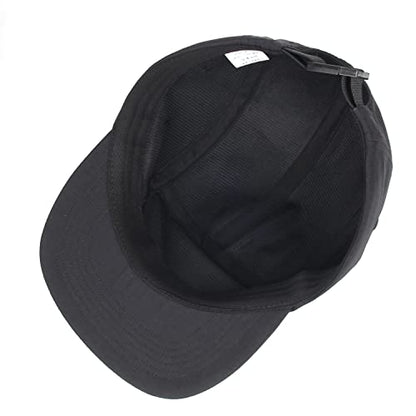 5 Panel Baseball Cap Camp Cap Taslon Short Brim Cap Quick Dry Hat Flat Bill Big Size Large Caps Oversize Running Hat - color: Black, size: 7 1/2