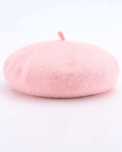 French Beret Hats for Women - Wool Solid Color Beanie Cap - color: Pink