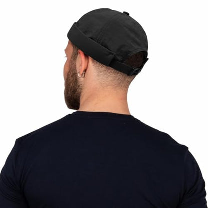 XYIYI Men Quick Dry Docker Cap Breathable Brimless Cap Rolled Cuff Retro Sailor Beanie Hat - color: Black2