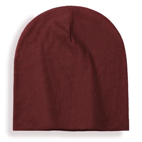 vidsel 100% Cotton Slouchy Beanie for Women Men, Thin Beanies Winter Hat - color: Wine Red