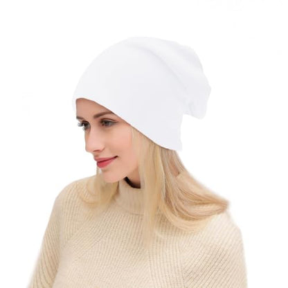 UTTPLL Unisex Baggy Cotton Beanies Lightweight Hip-Hop Soft Slouchy Stretch Beanie Hat Chemo Caps for Men Women - color: White