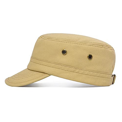 BOTVELA Men Women Cotton Cadet Army Cap Military Flat Hat - color: Khaki