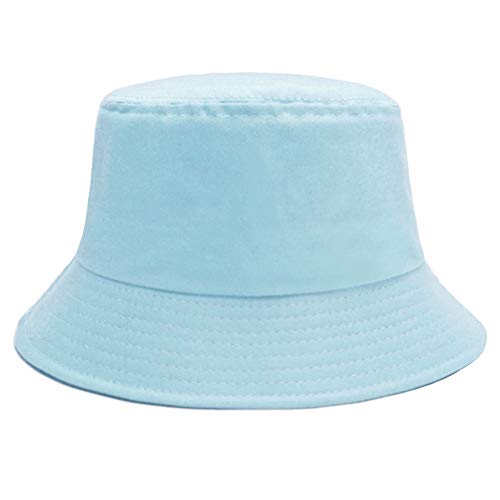 Bucket Hat for Women Men, Reversible Cotton Summer Sun Beach Cap Solid Color Style - color: A-sky Blue