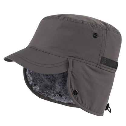 Connectyle Men's Winter Hat with Visor Warm Earflaps Hat Fully Lined Faux Fur Baseball Cap Trapper Hunting Hats - color: Grey