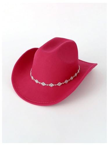 Verdusa Women's Western Cowboy Hat Rhinestone Wide Brim 2026 Cowgirl Hat - color: Hot Pink