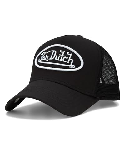 Von Dutch Unisex Trucker Hat - Retro Classic Solid Color Mesh Back Snapback Baseball Cap for Men & Women. - color: Black/White