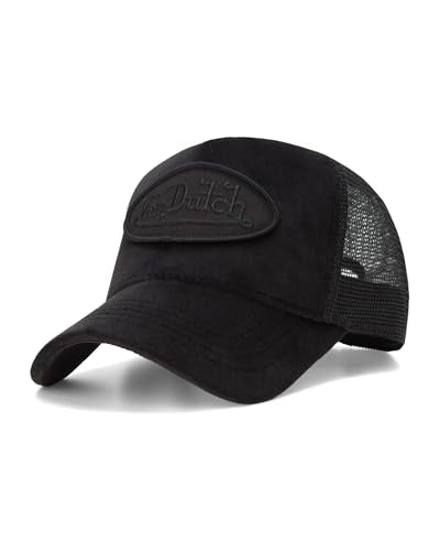 Von Dutch Unisex Velvet Trucker Hat, Curved Bill, Mesh Back, Snapback - color: Black Patched
