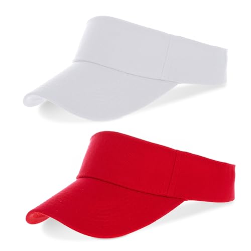 Topbuti 2 Pcs Visors for Women Men Sports Sun Visor Hats Cotton Tennis Golf Visor Hat UV Protection Summer Beach Baseball Cap - color: Red & White