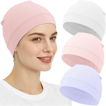 3-Pack 100% Cotton Skull Cap for Men Women Helmet Liner Caps - color: 3pcs-white,pink,purple