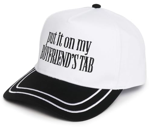 D&Y Retro 2-Tone Canvas Baseball Cap for Women - Funny Embroidered Distressed Snapback, Adjustable Cotton Dad Hat - color: Boyfriends Tap-black