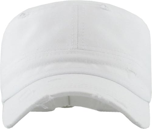 Vintage Distressed Cadet Army Cap Basic Everyday Military Style Hat - color: White Vintage Distressed