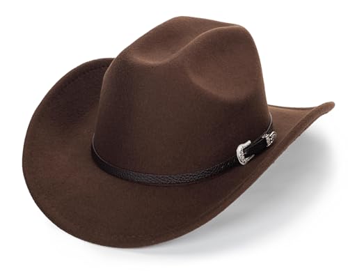 Classic Western Cowboy hat for Men Women Wide Brim Cowgirl Hat - color: Brown With Carved
