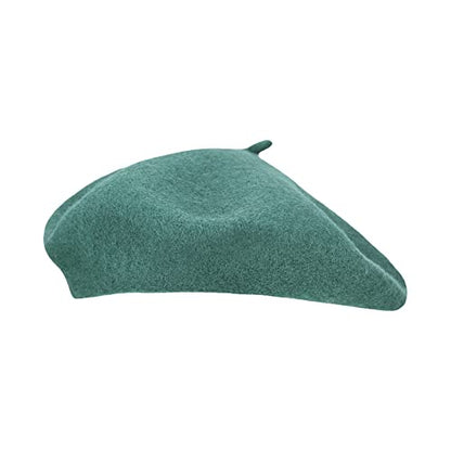 Gllutt Women Wool Beret Hat French Style Solid Color - color: Blue Green