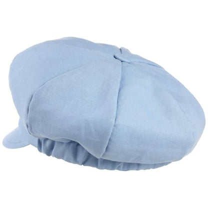 Lipodo Classic Baker Boy Cap Made in Italy Linen Cotton Ladies Elastic Band Spring Summer - color: Light Blue