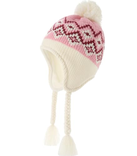 Moon Kitty Girls Knit Hats Winter Fleece Lining Skiing Winter Caps with Warm Ear Flap - color: Dusty Rose, size: 3-5T