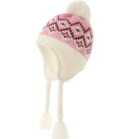 Moon Kitty Girls Knit Hats Winter Fleece Lining Skiing Winter Caps with Warm Ear Flap - color: Dusty Rose, size: 1-3T