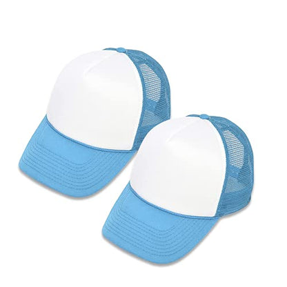 MR.R Sublimation Blanks Polyester Mesh Cap Mesh Hat Two Tone Trucker Summer Mesh Cap with Adjustable Snapback,2pcs per Pack - color: Light Blue