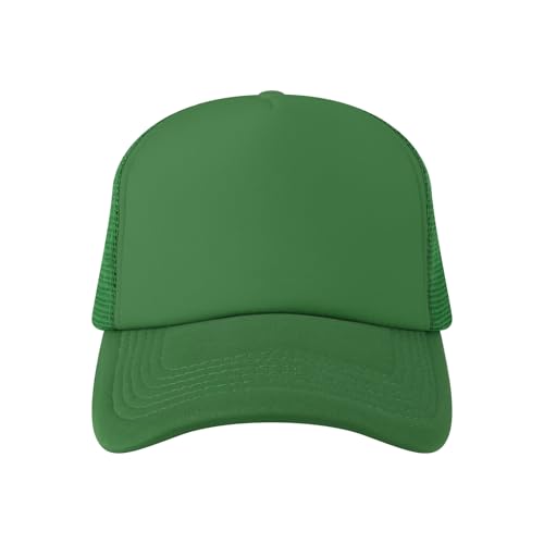 TOPTIE 5 Panel Foam Front Trucker Hat High Crown Mesh Back Snapback Cap - color: Green
