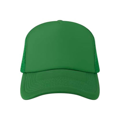 TOPTIE 5 Panel Foam Front Trucker Hat High Crown Mesh Back Snapback Cap - color: Green