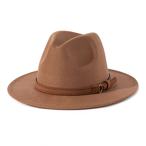 Lisianthus Men & Women Vintage Wide Brim Fedora Hat - color: Khaki, size: Large