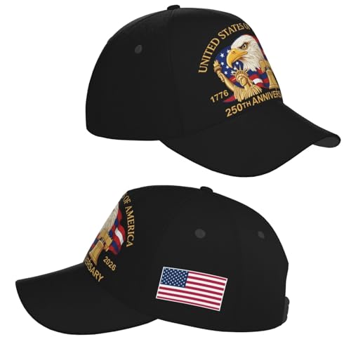 American Flag Baseball Caps Embroiderred USA Flag Patriotic Dad Hat Adjustable Trucker Hats for Men Women - color: Usa 250th Anniversary -Black