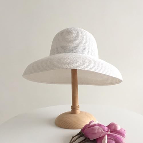 Women's Floppy Wide Brim Summer Beach Straw Hat UPF 50+ Sun Hat - color: White