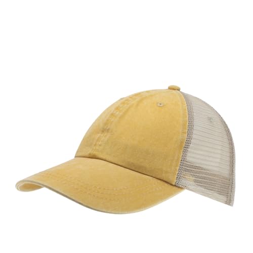 Vintage Washed Soft Mesh Cotton Adjustable Baseball Cap - color: Mango/Tan