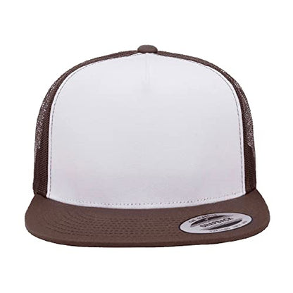 Yupoong 5-Panel YP Classic Trucker Cap | High Profile Flat Visor Snapback - color: Brown/White/Brown