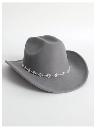 Verdusa Women's Western Cowboy Hat Rhinestone Wide Brim 2026 Cowgirl Hat - color: Grey