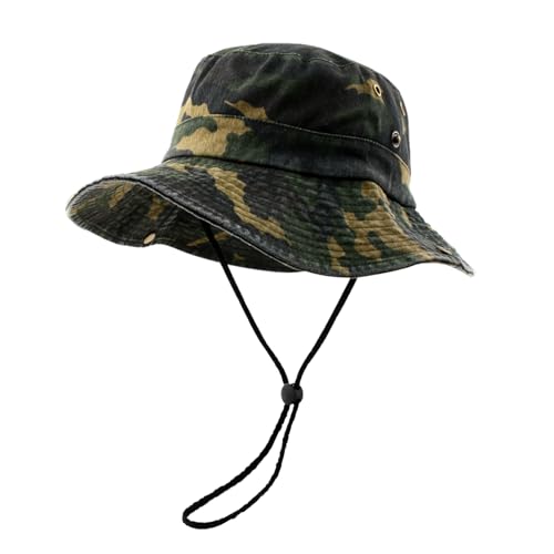 Camo Bucket Hat for Men Women, UPF 50+ Wide Brim Sun Protection - color: Dark Camouflage