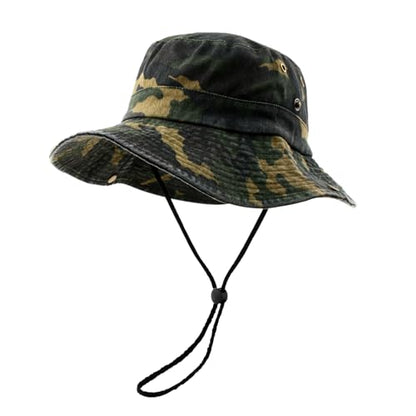 Camo Bucket Hat for Men Women, UPF 50+ Wide Brim Sun Protection - color: Dark Camouflage
