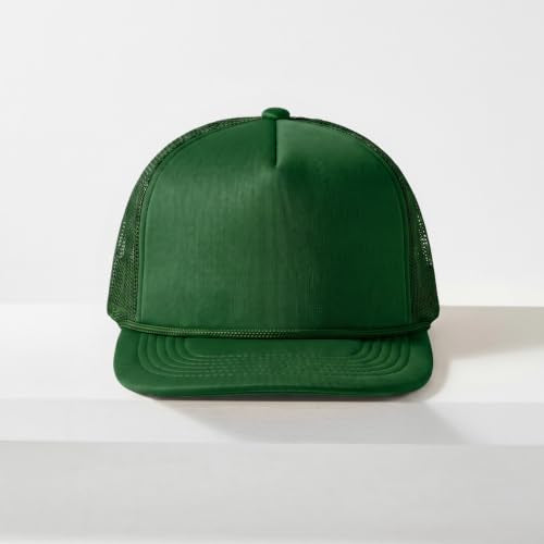 CHOK.LIDS Blank Foam Trucker Hat, Retro Mesh Rope Snapback Cap, Men Women - color: Flat Brim (Hunter Green)