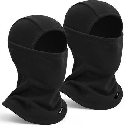 Balaclava Ski Mask for Men Women, Warm Fleece Face Mask Full Cover for Cold Weather Skiing Cycling, Ponytail Friendly - color: Black+black