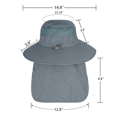 ZOORON Sun Hats for Men Women with Neck Flap Fishing UPF 50+ UV Protection - color: Dark Grey