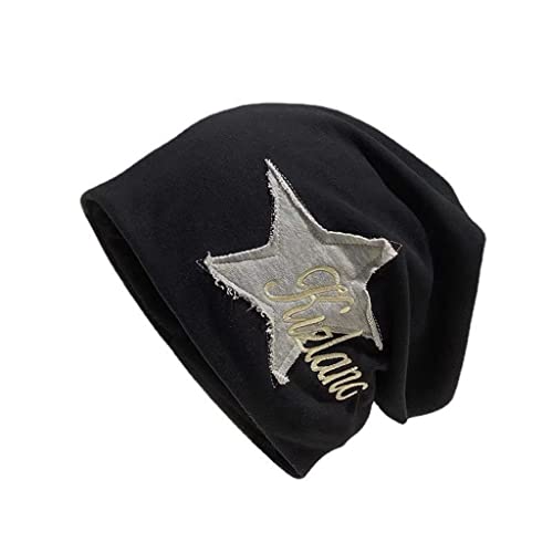 Y2K Slouch Hat Star Beanie Hat Grunge Accessories Winter Warm Cap Retro Design Knit Beanie for Women Men - color: Black