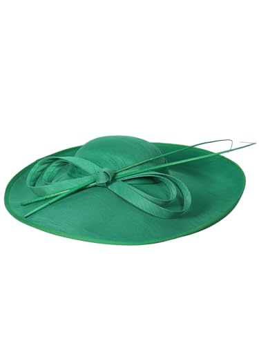 Big Wide Brim Fascinator Hats for Women Ladies Kentucky Tea Party Dress Flat Top Fedoras Hat with Bow Feather - color: Green 1