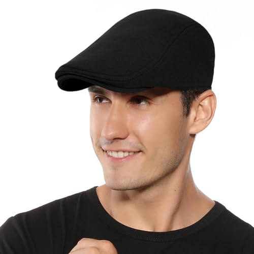 XYIYI Men Newsboy Cap Cotton Beret Hat Flat Ivy Gatsby Driving Cabbie Cap - color: Black