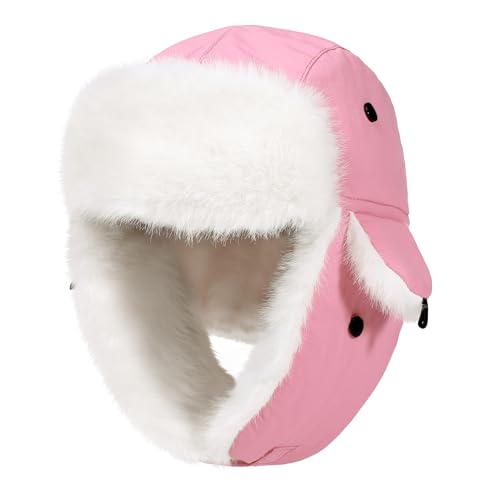 Kids Winter Trapper Hat Toddler Outdoor Warm Windproof Ushanka Aviator Hat Sherpa Fleece Lined Ski Cap for Boys Girls 1T-8T - color: Pink, size: 5-8 Years