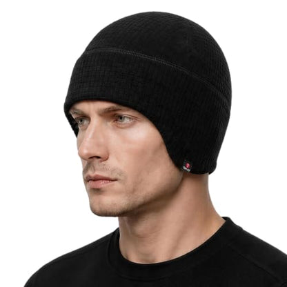 TOP-EX Waterproof Ear Flap Beanie for Men, Polartec Fleece Lined - color: Black, size: Medium-Large