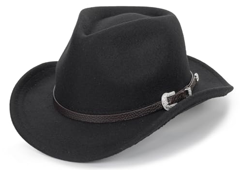 Kids Western Cowboy Hat Wide Brim Vintage Fedora Cowgirl for Boy Girl 3-7Y - color: Black