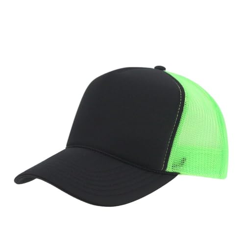 The Vintage Year High Crown Foam Mesh Camouflage Trucker Hat Baseball Cap - color: Black/Black/Neon Green