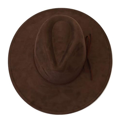 Fedora Hats for Women Man with Big Wide Brim Classic Suede Panama Hat Western Outdoor hat - color: Coffee