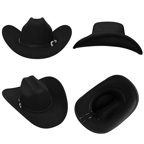 Cowboy Hats for Women and Men with Wide Brim Felt Western Hats for Cowgirls and Cowboys - color: Black