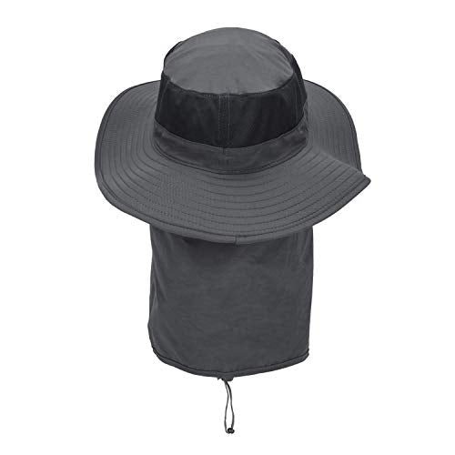 Outdoor Sun Hat UPF 50 Protection Waterproof Fishing hat Face Cover Summer Neck Flap Hat - color: Dark Gray