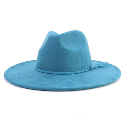 LIDHAY Big Wide Brim Fedora Hats for Women Men Western Suede Hat Large Felt Panama Hat Rancher Hat - color: Blue
