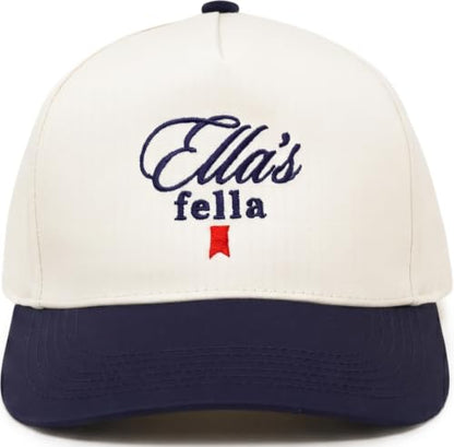 Funky Junque Adult Trucker Snapback Hat 2-Tone Baseball Cap - color: Ella's Fella - Navy/Beige