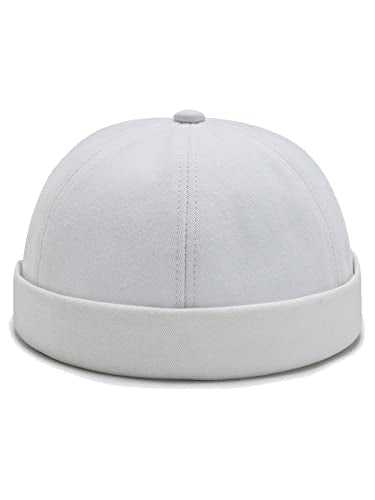 Dome Brimless Docker Cap Sailor Beanie Cap Visorless Hat for Men & Women - color: White