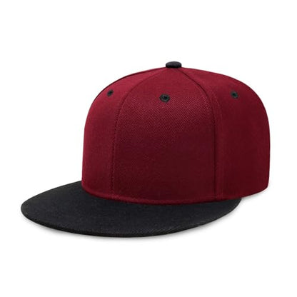CHOK.LIDS Classic Snapback Flat Bill Hat Blank Adjustable Baseball Cap - color: Burgundy/Black