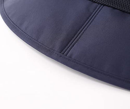 Home Prefer Outdoor UPF50+ Mens Sun Hat with Neck Flap Womens UV Protection Hat Wide Brim Safari Fishing Hiking Gardening Hat - color: Navy Blue