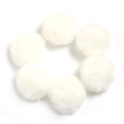 SUSULU White Pom Poms for Crafts,Small White Pom Pom Balls,Faux Fur Pompom with Tiny Cord for Hat Shoes Garment Accessories 2.8in Pack of 6 - color: White